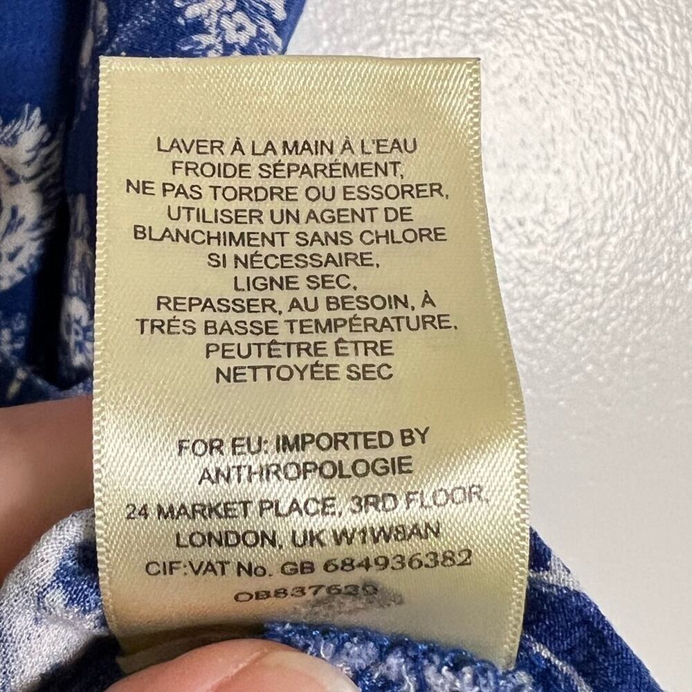 Anthropologie Maeve Blue/White Pattern Short Sleeve Wrap Top - Picture 4 of 6